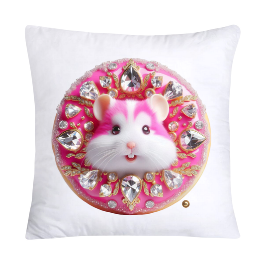 Pink Whimsical Hamster in Donut Hole Pillow Covers 18X18-2184