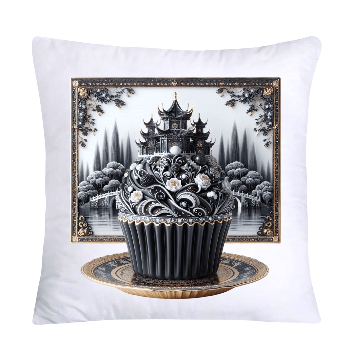 Black Willow Chinoiserie Cupcake 18x18 Throw Pillow Covers-5958