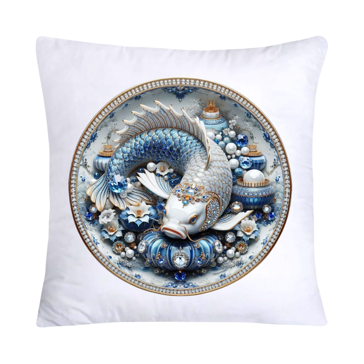 Blue Willow Stunning Koi Fish Pillow Covers 18x18-5080