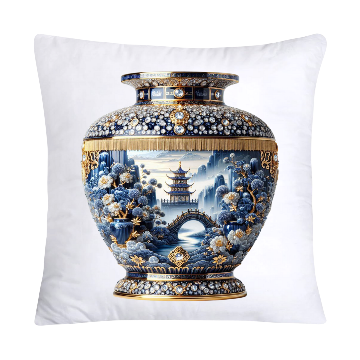 Blue Willow Chinoiserie Elegant Vase 18x18 Pillow Covers-113