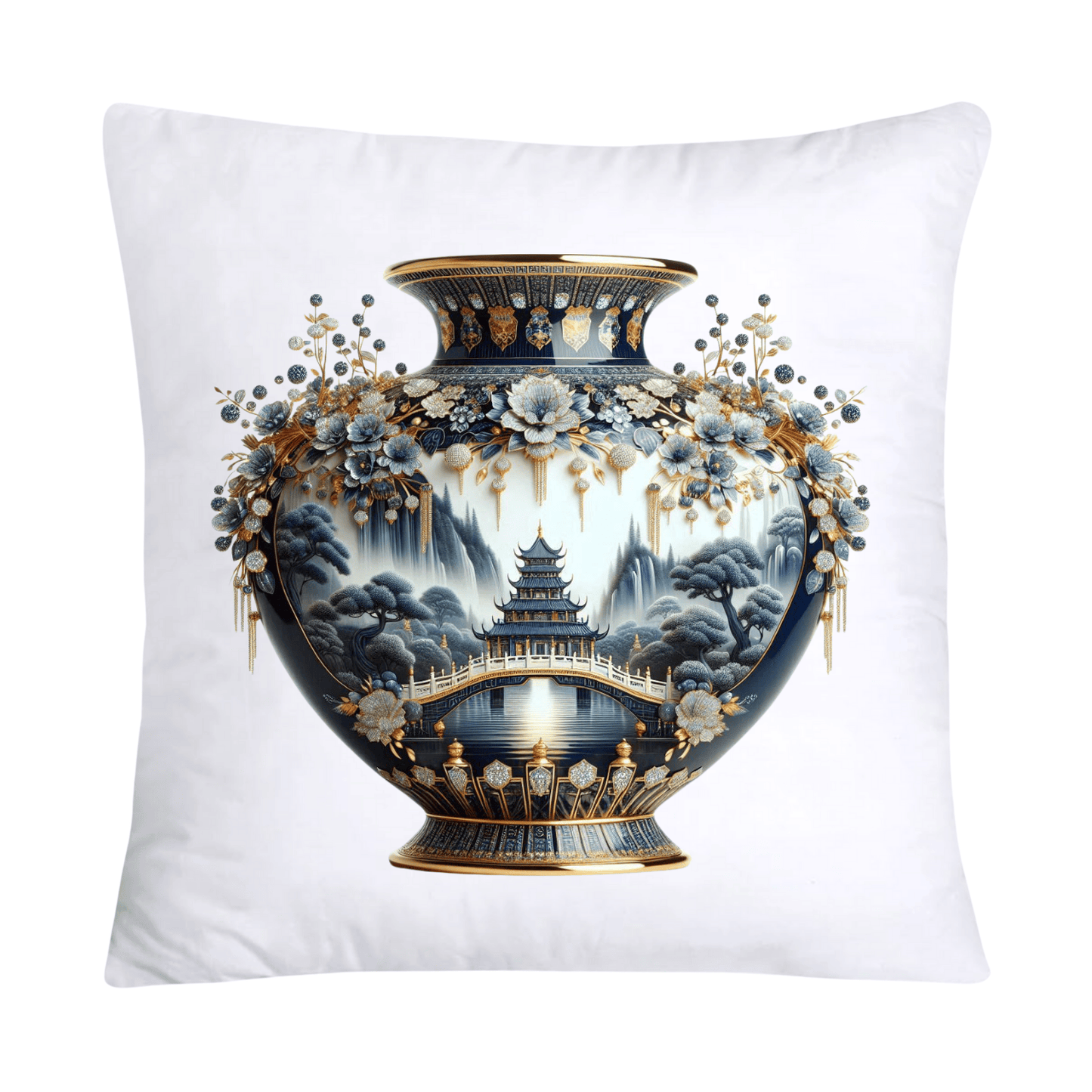18x18 Blue Willow Chinoiserie Elegant Vase Pillow Covers-5224