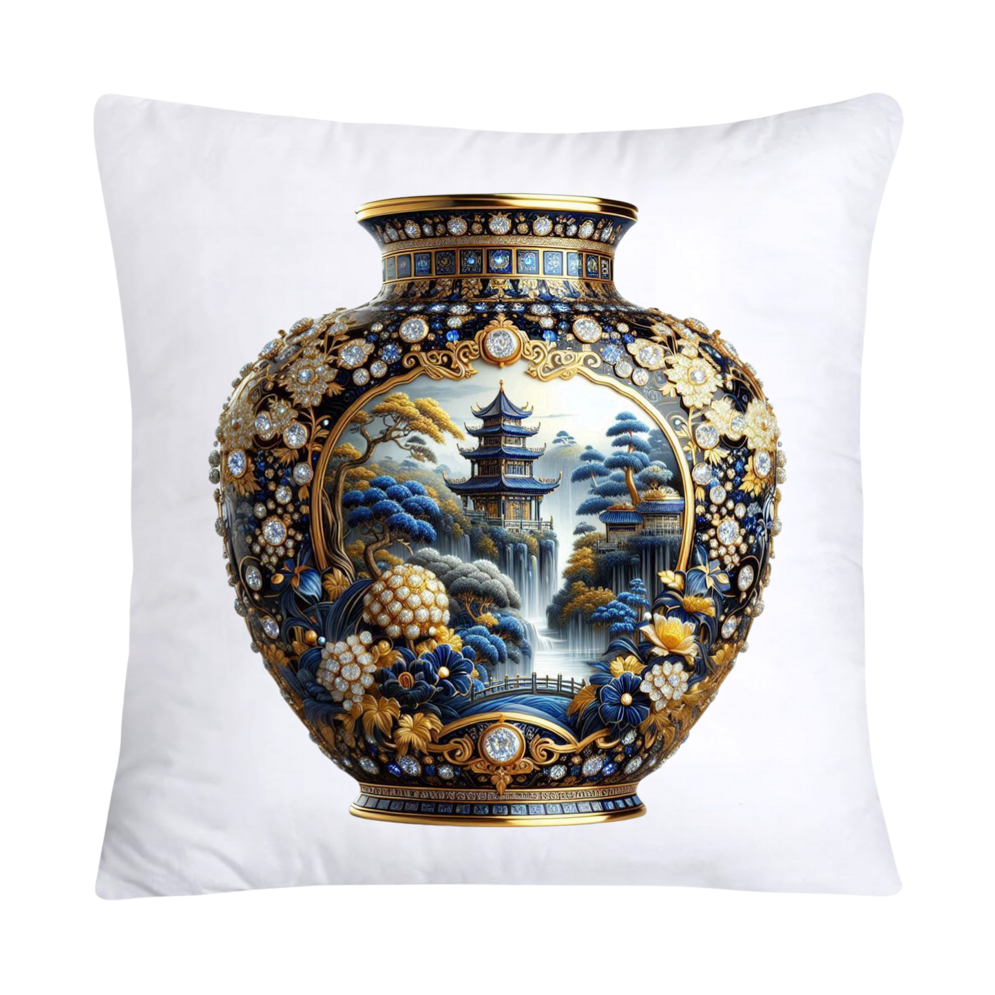 Blue Willow Chinoiserie Elegant Vase 18x18 Pillow Covers-111
