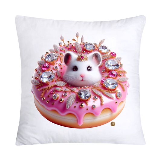 Pink Whimsical Hamster in Donut Hole Pillow Covers 18X18-2177
