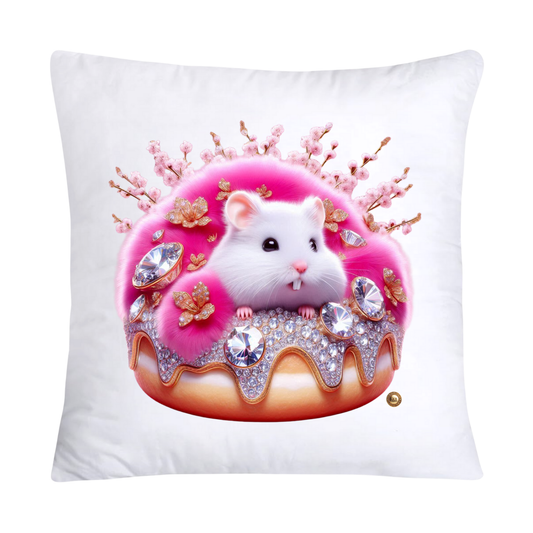 Pink Whimsical Hamster in Donut Hole Pillow Covers 18X18-2178