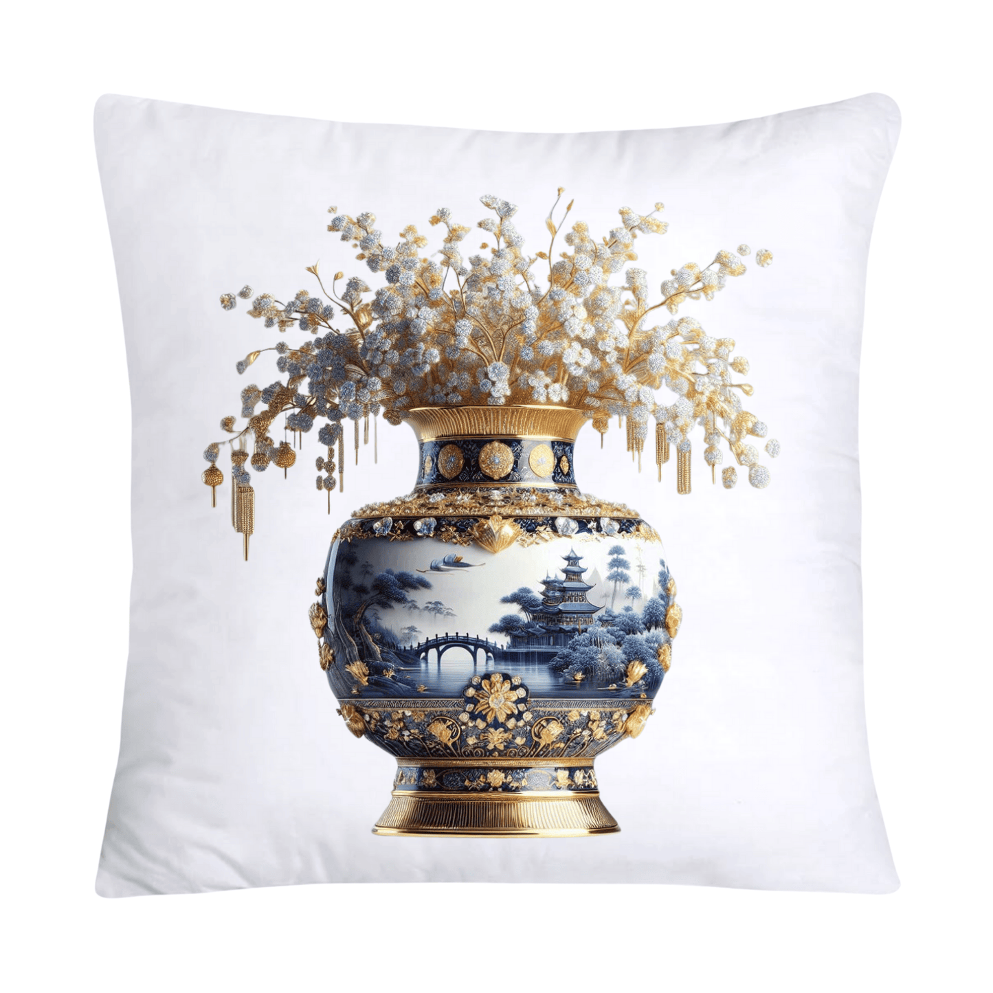 Blue Willow Chinoiserie Elegant Vase 18x18 Pillow Covers-118