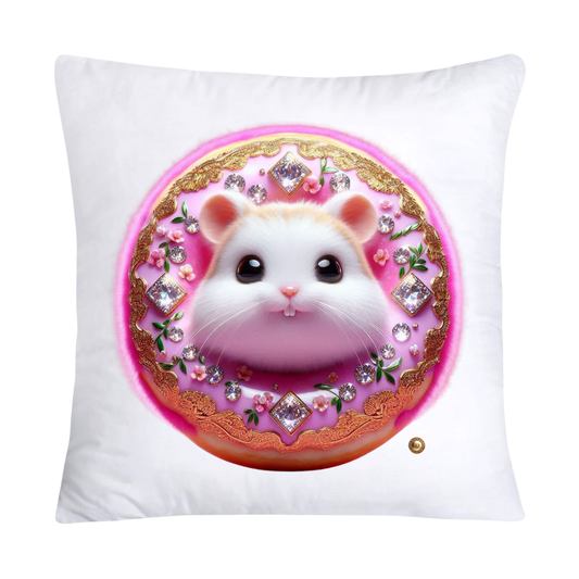 Pink Whimsical Hamster in Donut Hole Pillow Covers 18X18-2179