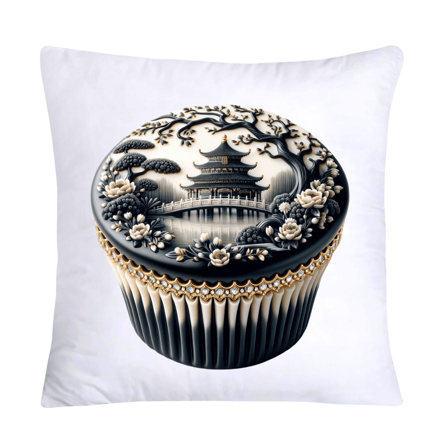 Black Willow Chinoiserie Cupcake 18x18 Throw Pillow Covers-5991