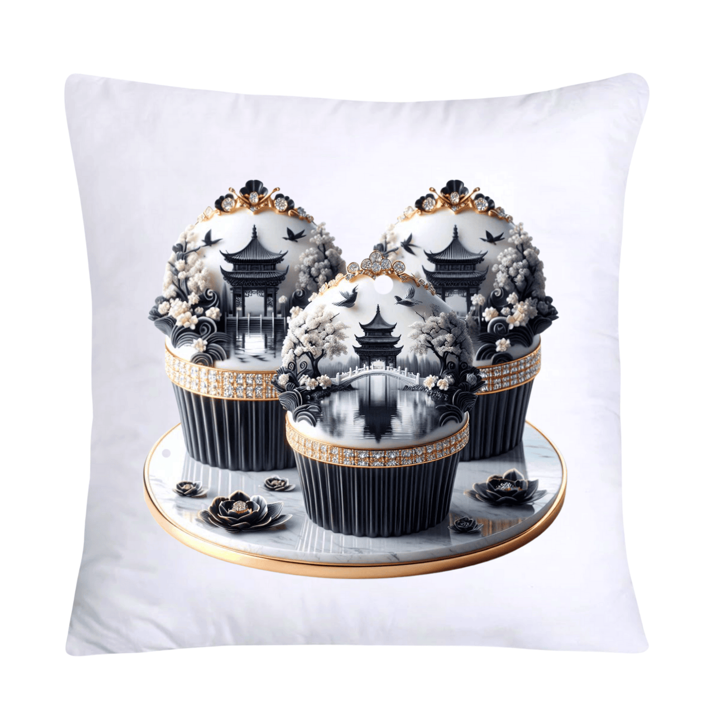 Black Willow Chinoiserie Cupcake 18x18 Throw Pillow Covers-6012