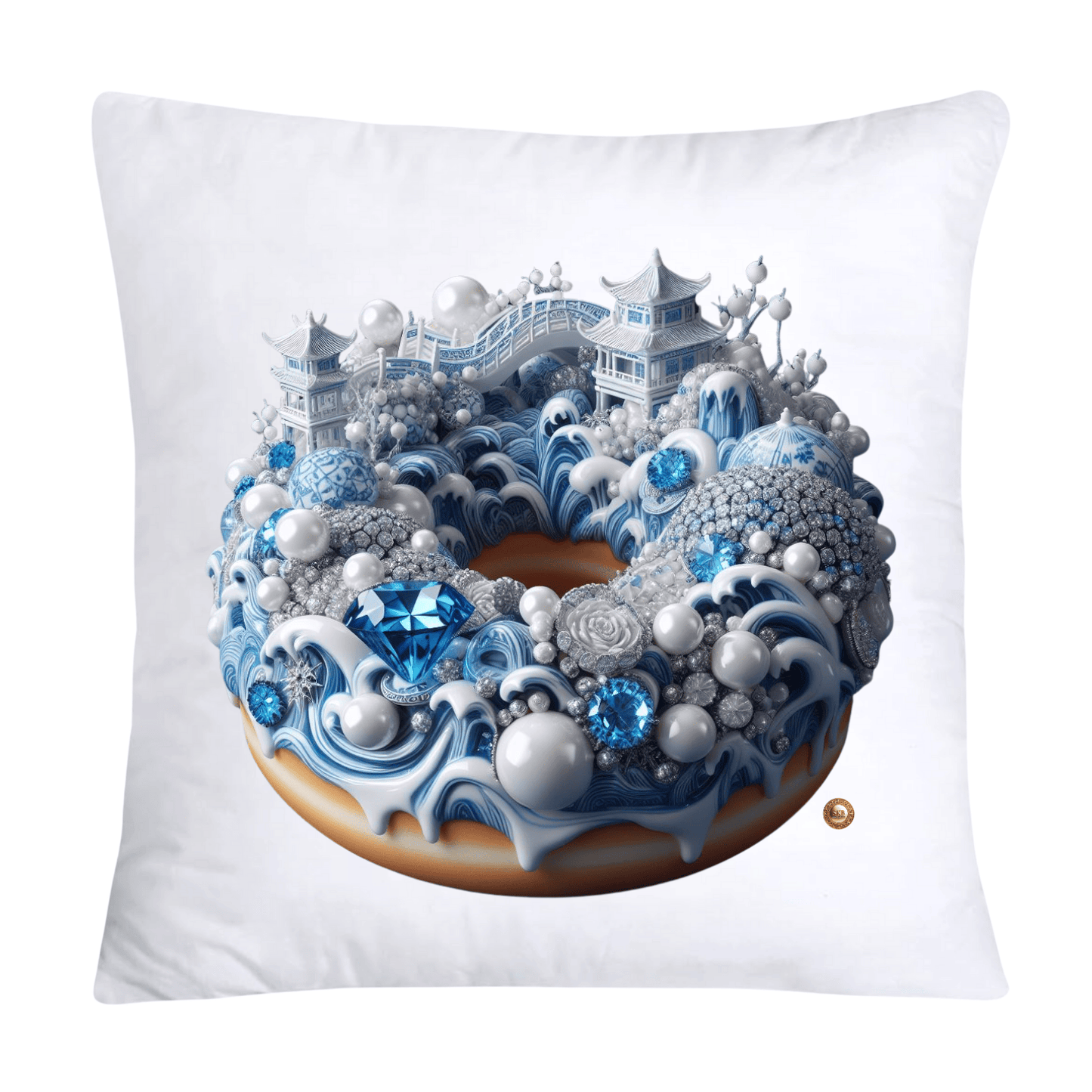 18x18 Blue Willow Whimsical Donut Throw Pillow Covers-2261