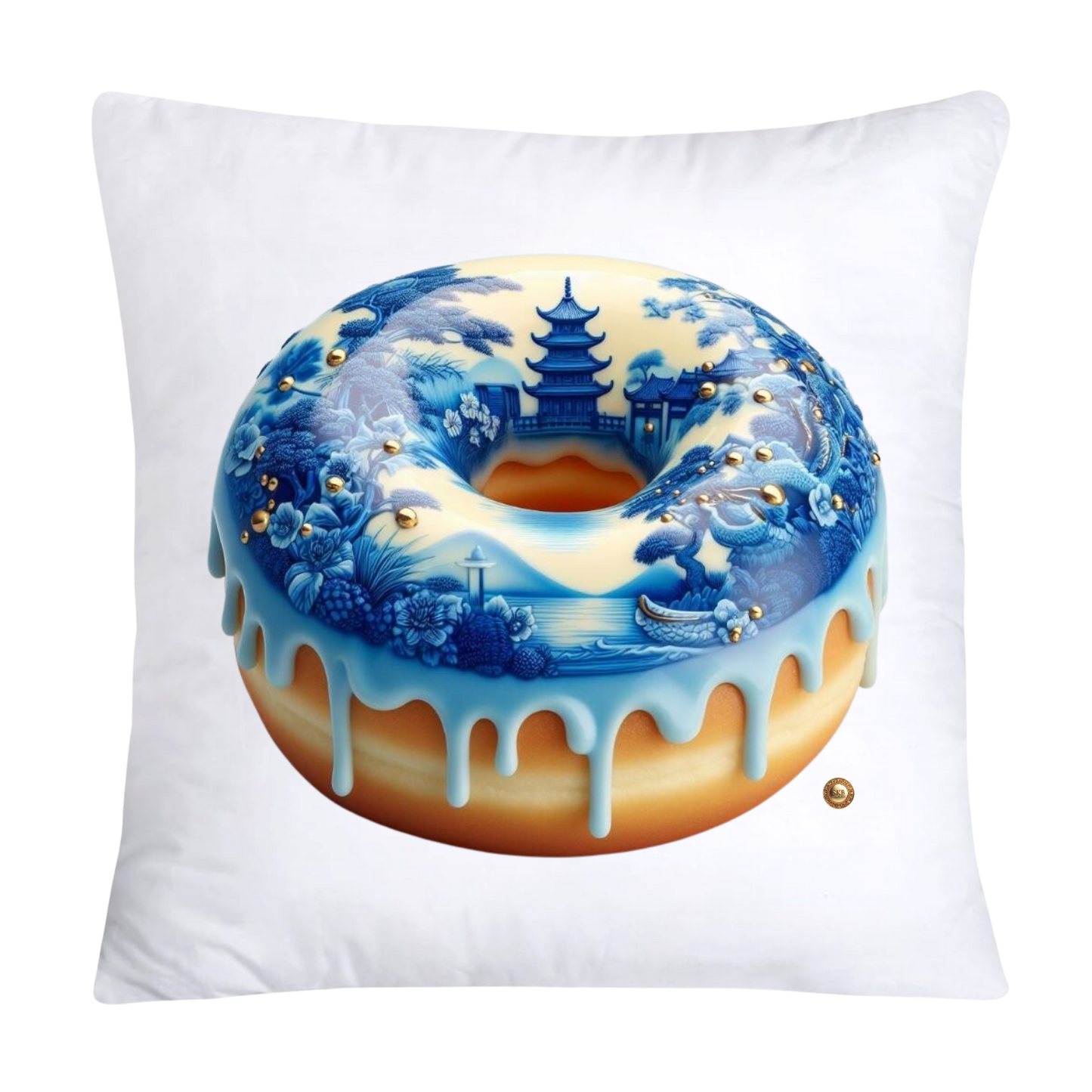 18x18 Blue Willow Whimsical Donut Throw Pillow Covers-2253