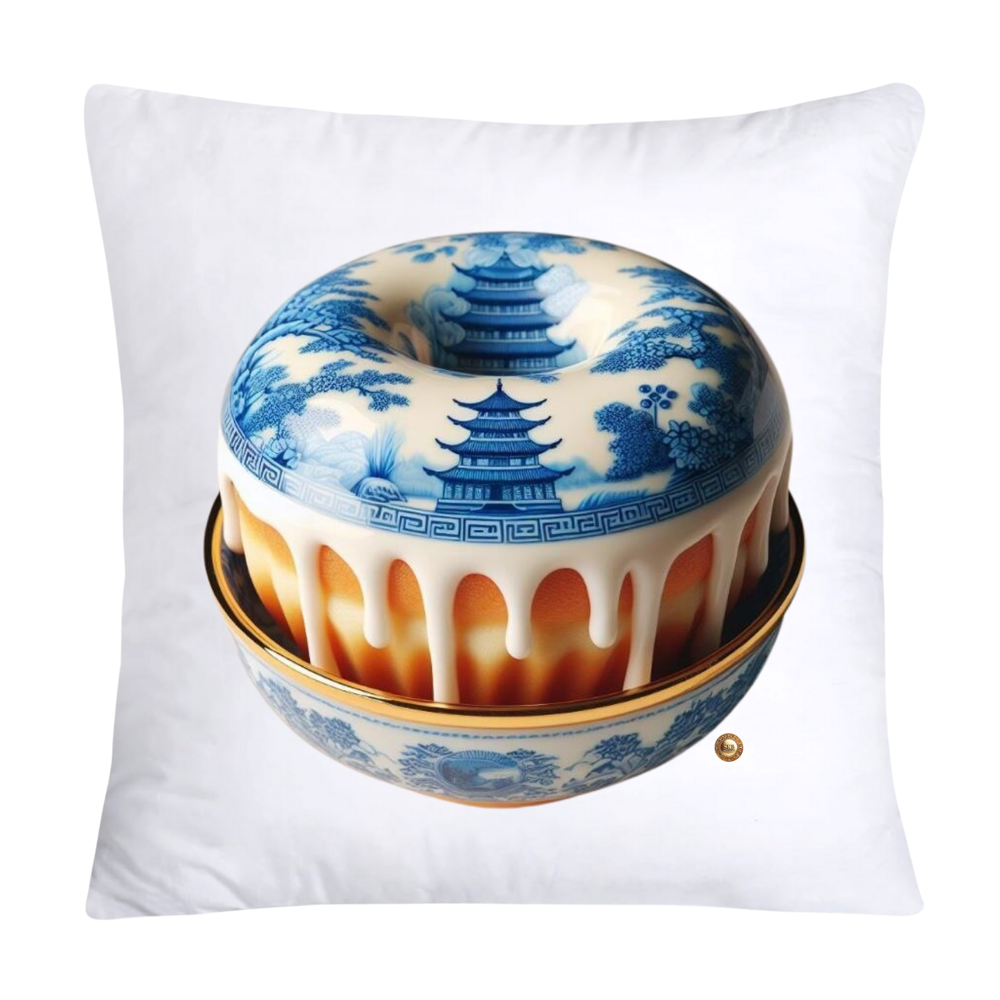18x18 Blue Willow Whimsical Donut Throw Pillow Covers-2230
