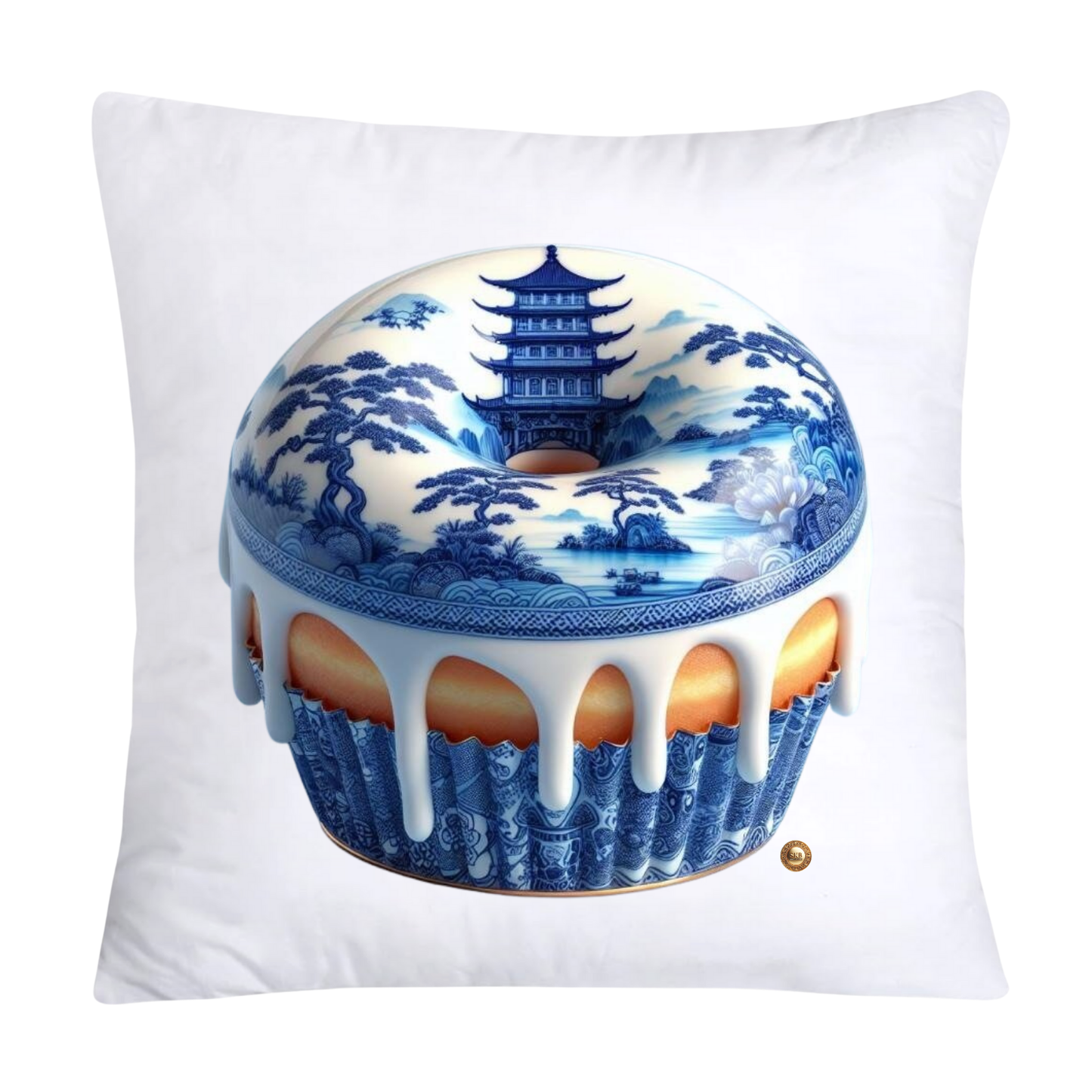 18x18 Blue Willow Whimsical Donut Throw Pillow Covers-2254