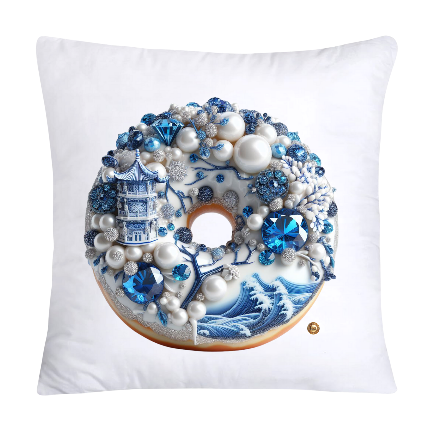 18x18 Blue Willow Whimsical Donut Throw Pillow Covers-2259