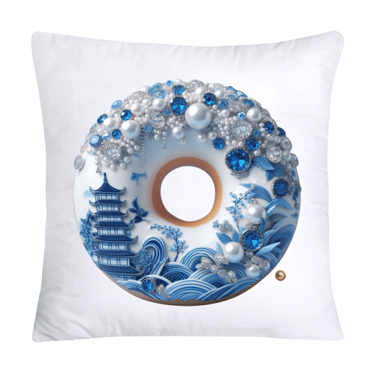 18x18 Blue Willow Whimsical Donut Throw Pillow Covers-2264