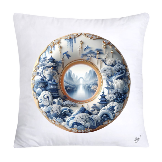 18x18 Blue Willow Whimsical Donut Throw Pillow Covers-1248