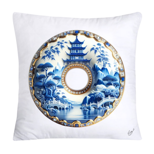 Whimsical Blue Willow Donut Throw Pillow Covers 18x18-1301
