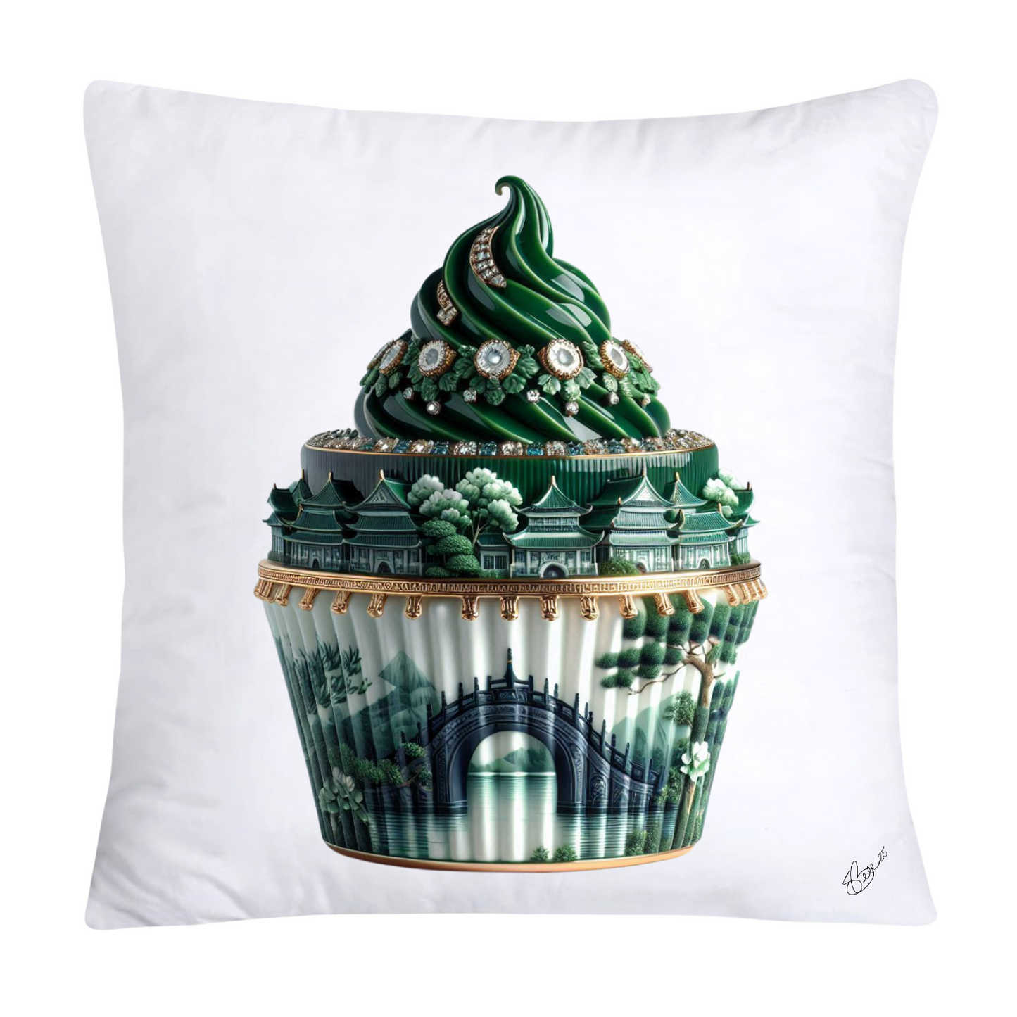 Classic Green Willow Cupcake Pillow Covers 18X18- 2479