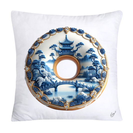 Whimsical Blue Willow Donut Throw Pillow Covers 18x18-1302