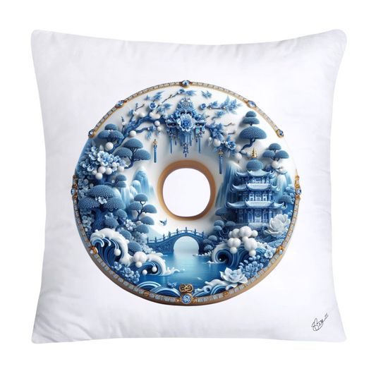 Whimsical Blue Willow Donut Throw Pillow Covers 18x18-1292