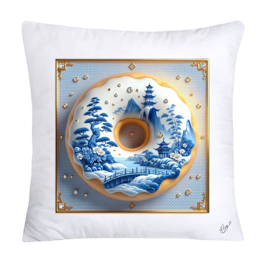 Whimsical Blue Willow Donut Throw Pillow Covers 18x18-1342