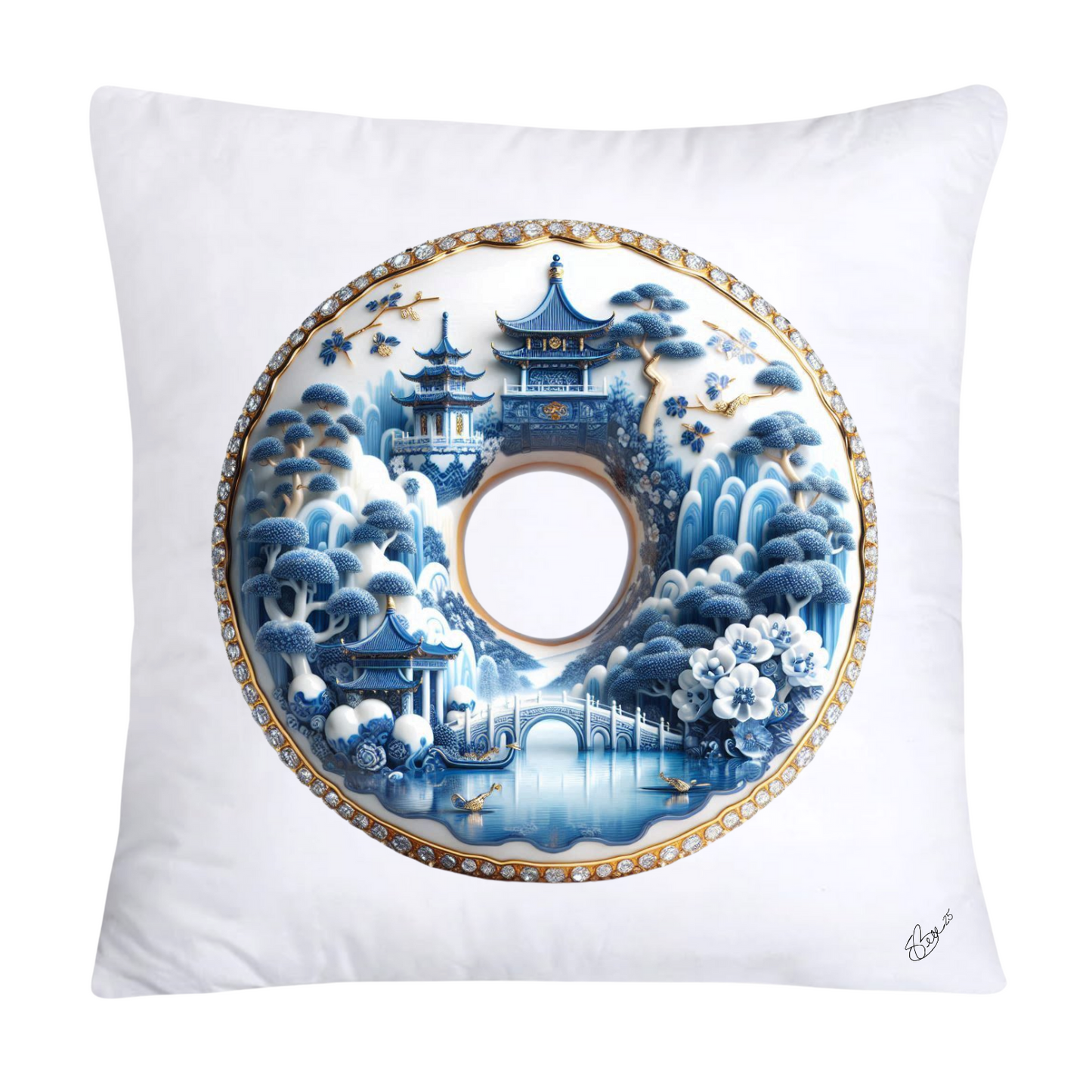 Blue Willow Whimsical Donut Throw Pillow Covers 18X18-1399