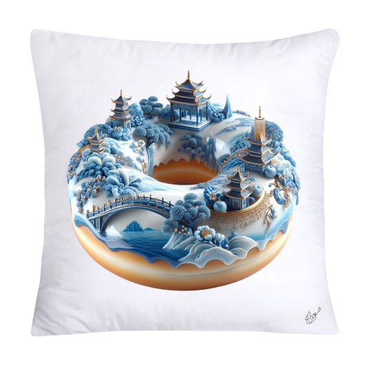 Whimsical Blue Willow Donut Throw Pillow Covers 18x18-1279