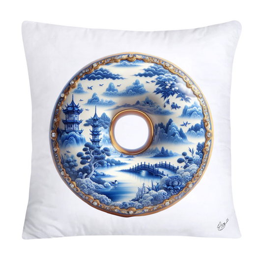 Whimsical Blue Willow Donut Throw Pillow Covers 18x18-1284