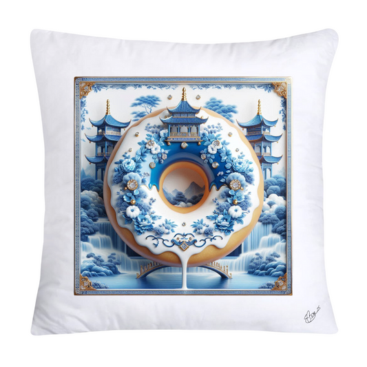 Whimsical Blue Willow Donut Throw Pillow Covers 18x18-1282