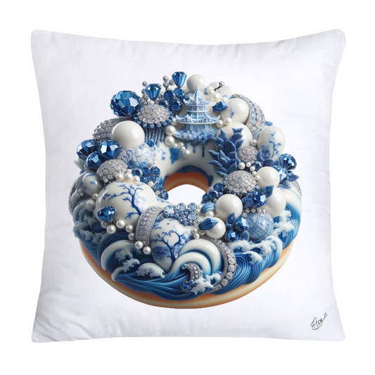 Whimsical Blue Willow Donut Throw Pillow Covers 18x18-1339