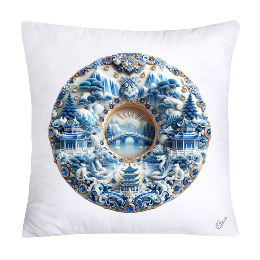Whimsical Blue Willow Donut Throw Pillow Covers 18x18-1259