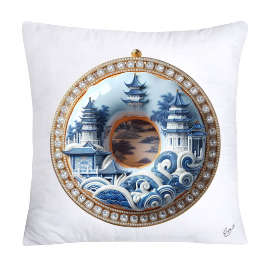 Whimsical Blue Willow Donut Throw Pillow Covers 18x18-1322
