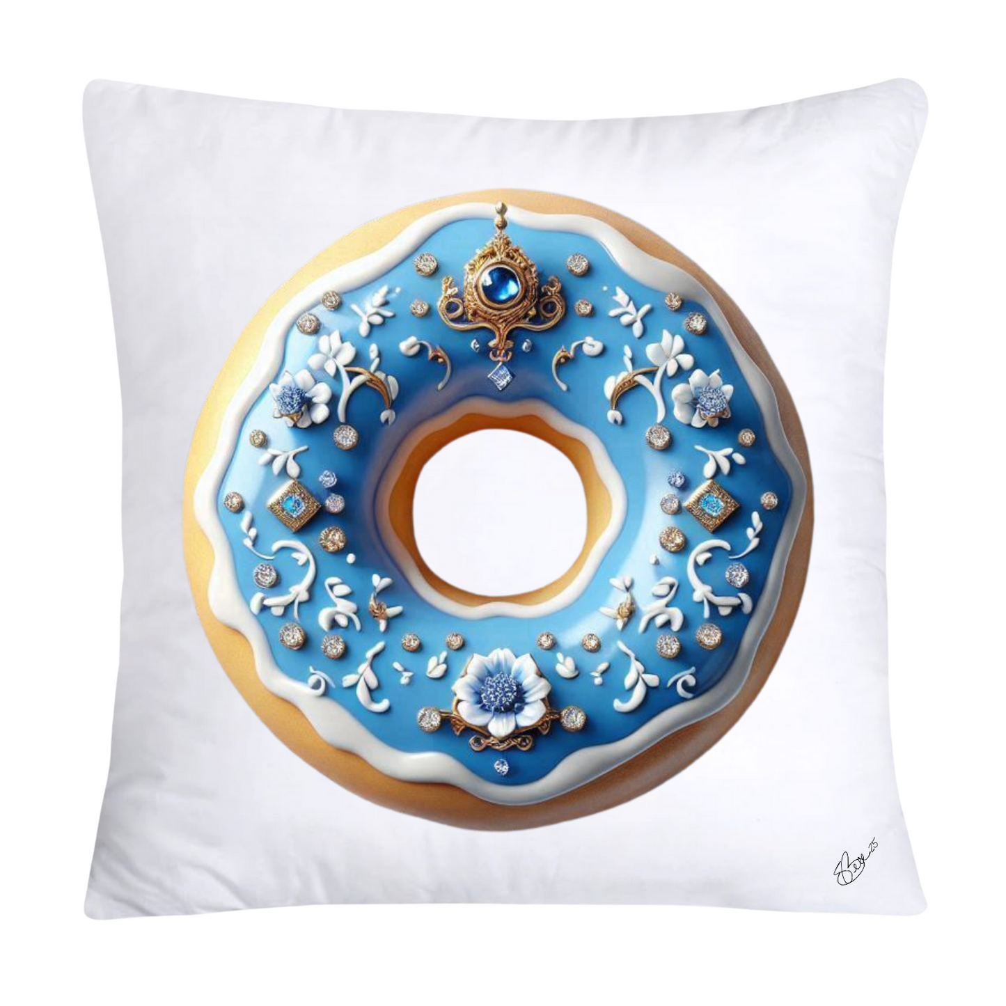 Whimsical Blue Willow Donut Throw Pillow Covers 18x18-1273