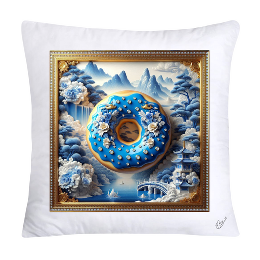 Whimsical Blue Willow Donut Throw Pillow Covers 18x18-1346