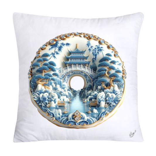 Whimsical Blue Willow Donut Throw Pillow Covers 18x18-1314