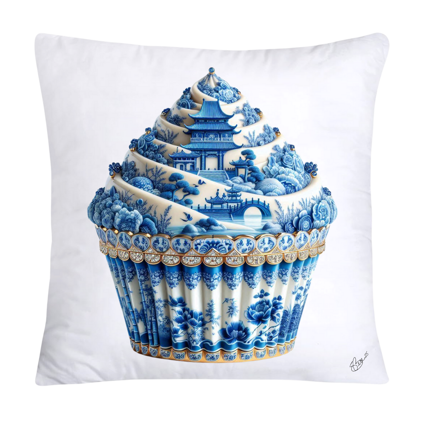 Blue Willow 18x18 Chinoiserie Cupcake Throw Pillow Covers-4999