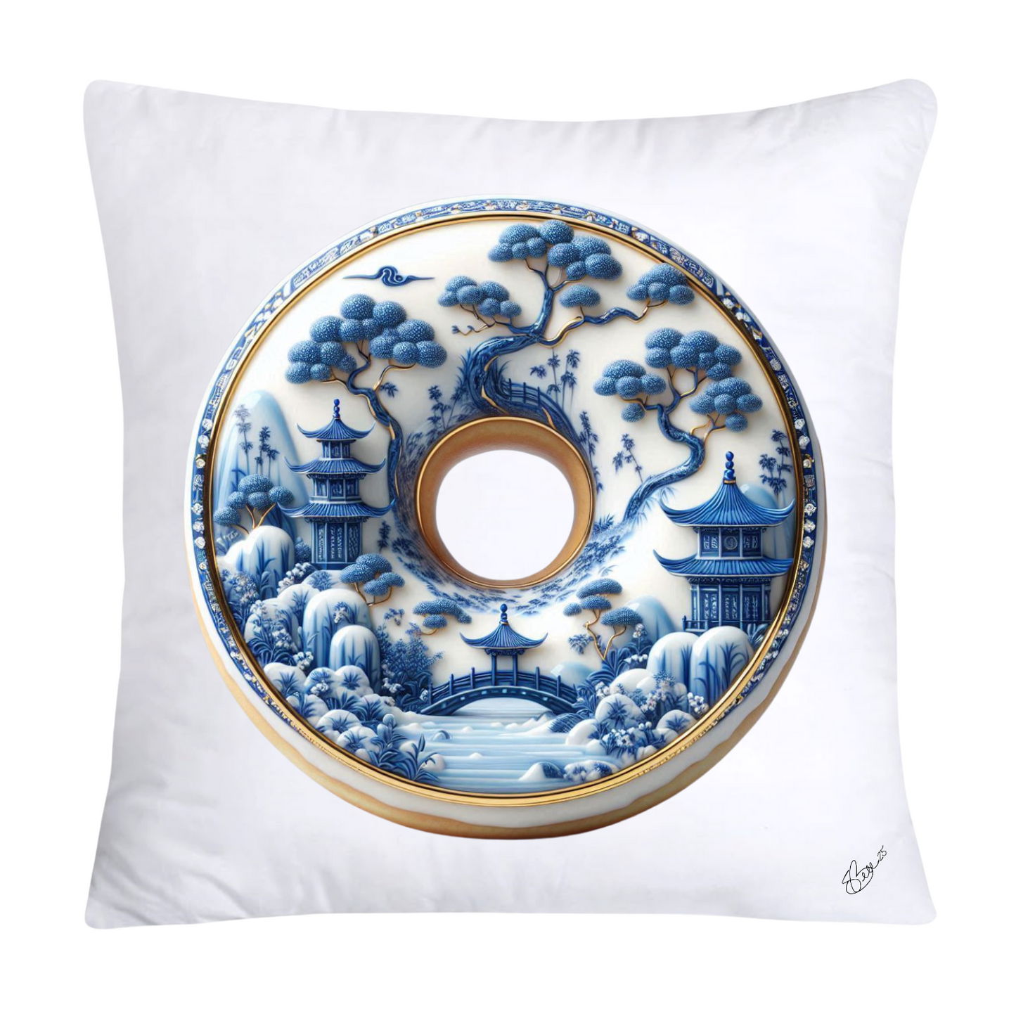 Blue Willow Whimsical Donut 18x18 Throw Pillow Covers-1366