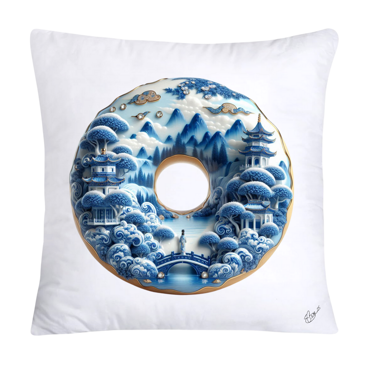 Blue Willow Whimsical Donut Throw Pillow Covers 18X18-1393
