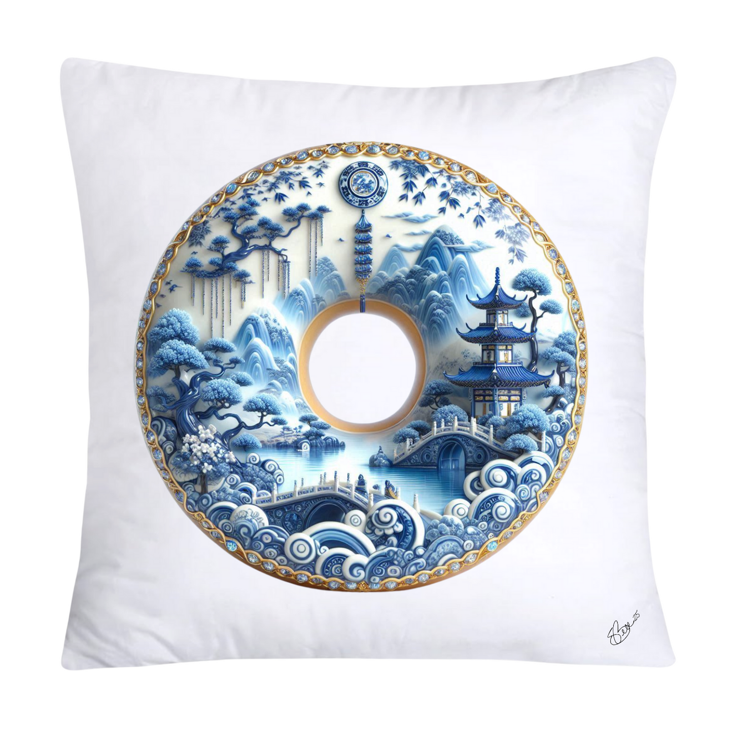 Blue Willow Whimsical Donut Throw Pillow Covers 18X18-1401