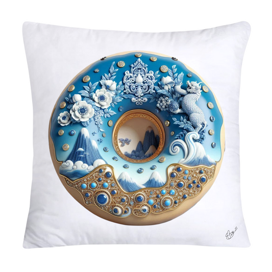 Whimsical Blue Willow Donut Throw Pillow Covers 18x18-1323