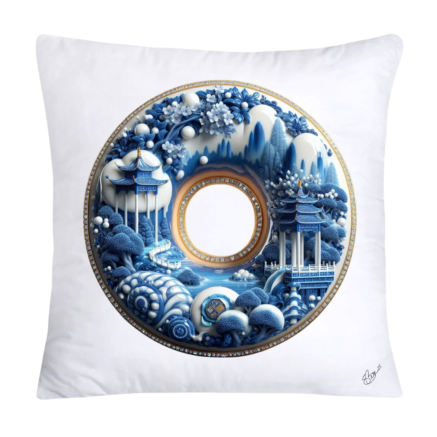 Blue Willow Whimsical Donut 18x18 Throw Pillow Covers-1363