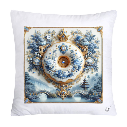 Whimsical Blue Willow Donut Throw Pillow Covers 18x18-1289