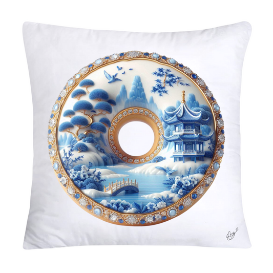 Whimsical Blue Willow Donut Throw Pillow Covers 18x18-1312