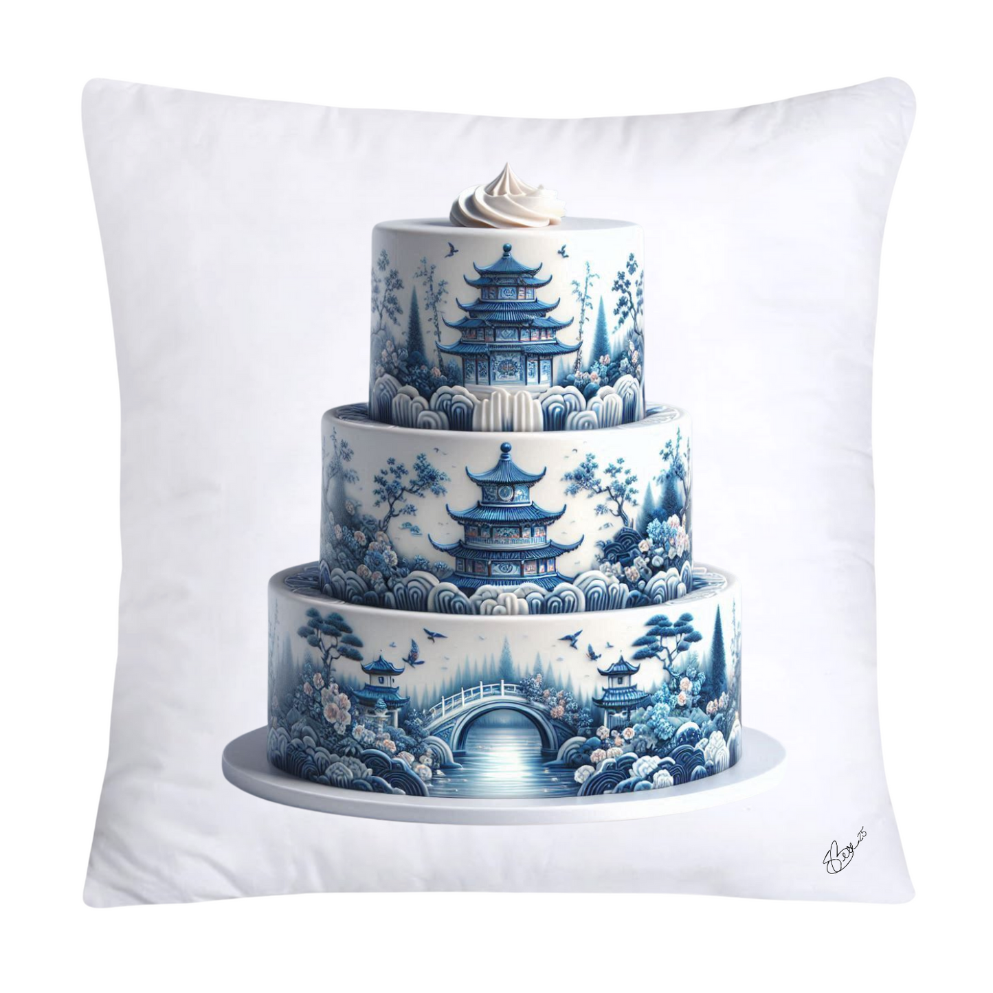 Blue Willow Sweet Cake 18x18 Pillow Covers-4903