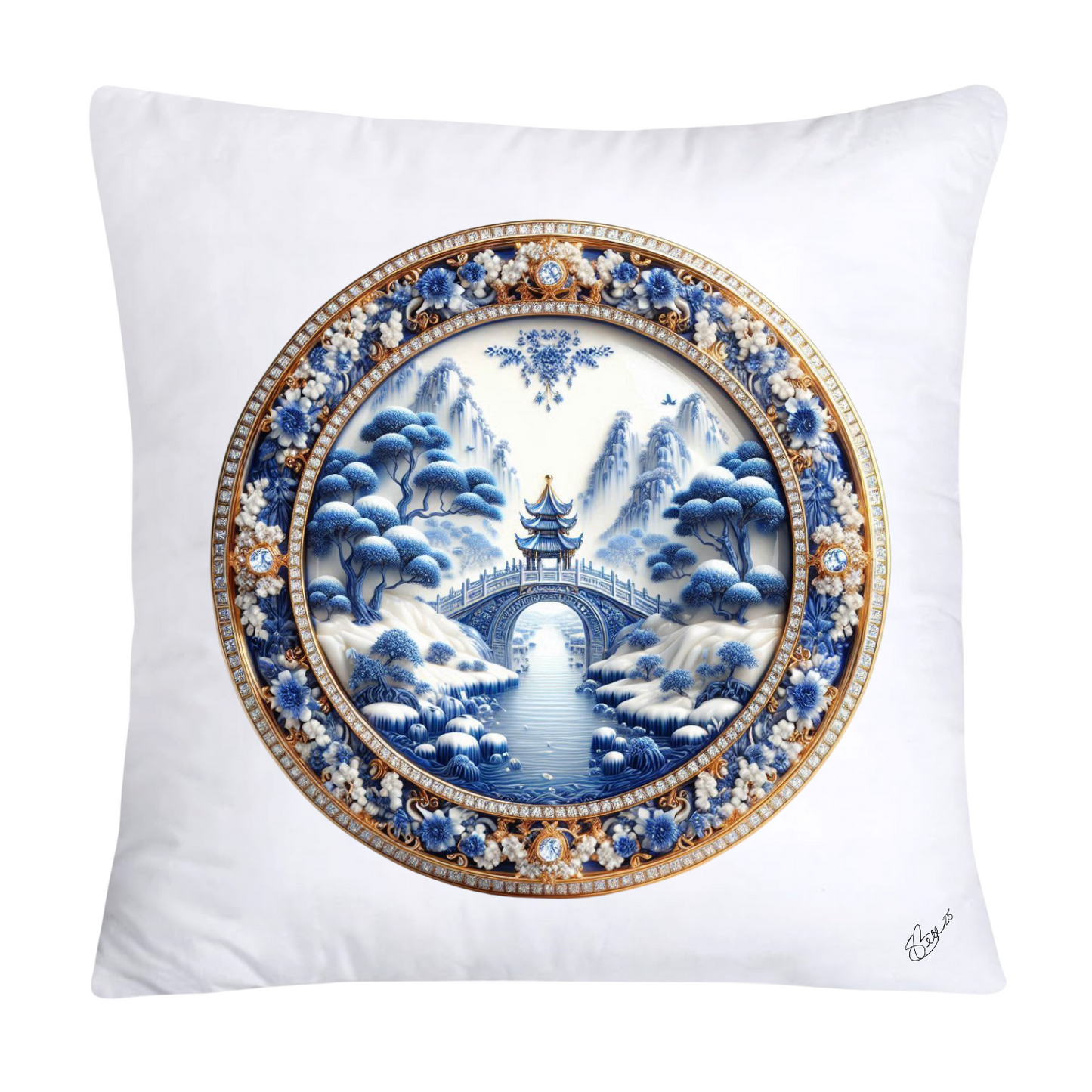 Blue Willow Chinoiserie Decorative Plate Pillow Covers-2481