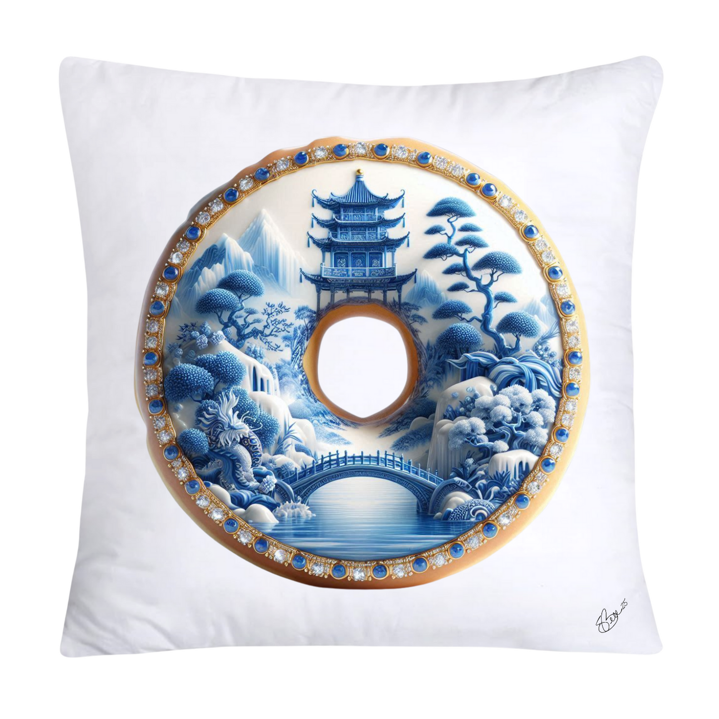 Blue Willow Whimsical Donut 18x18 Throw Pillow Covers-1360