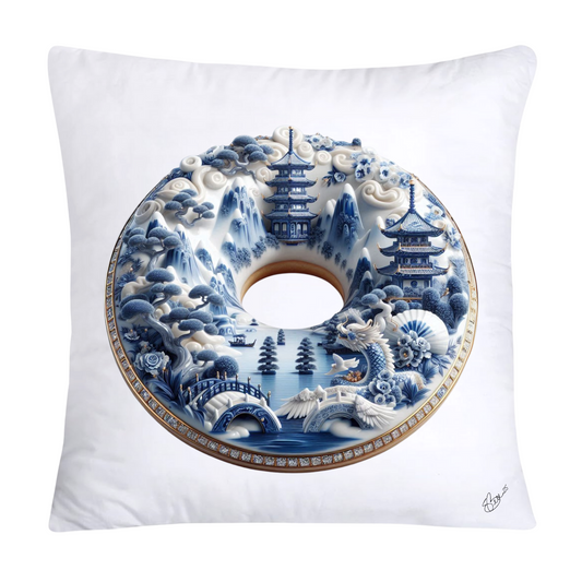 Whimsical Blue Willow Donut Throw Pillow Covers 18x18-1293