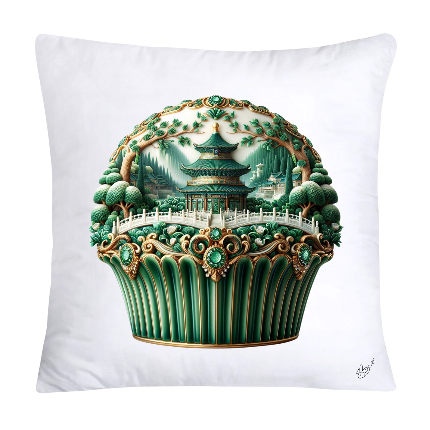 Classic Green Willow Cupcake Pillow Covers 18X18-2478