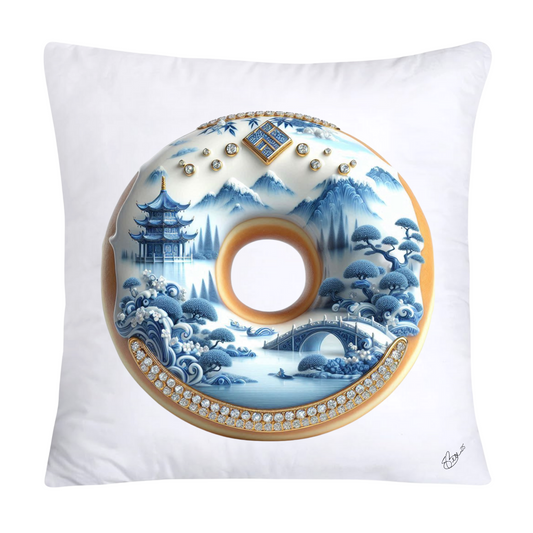 Whimsical Blue Willow Donut Throw Pillow Covers 18x18-1324