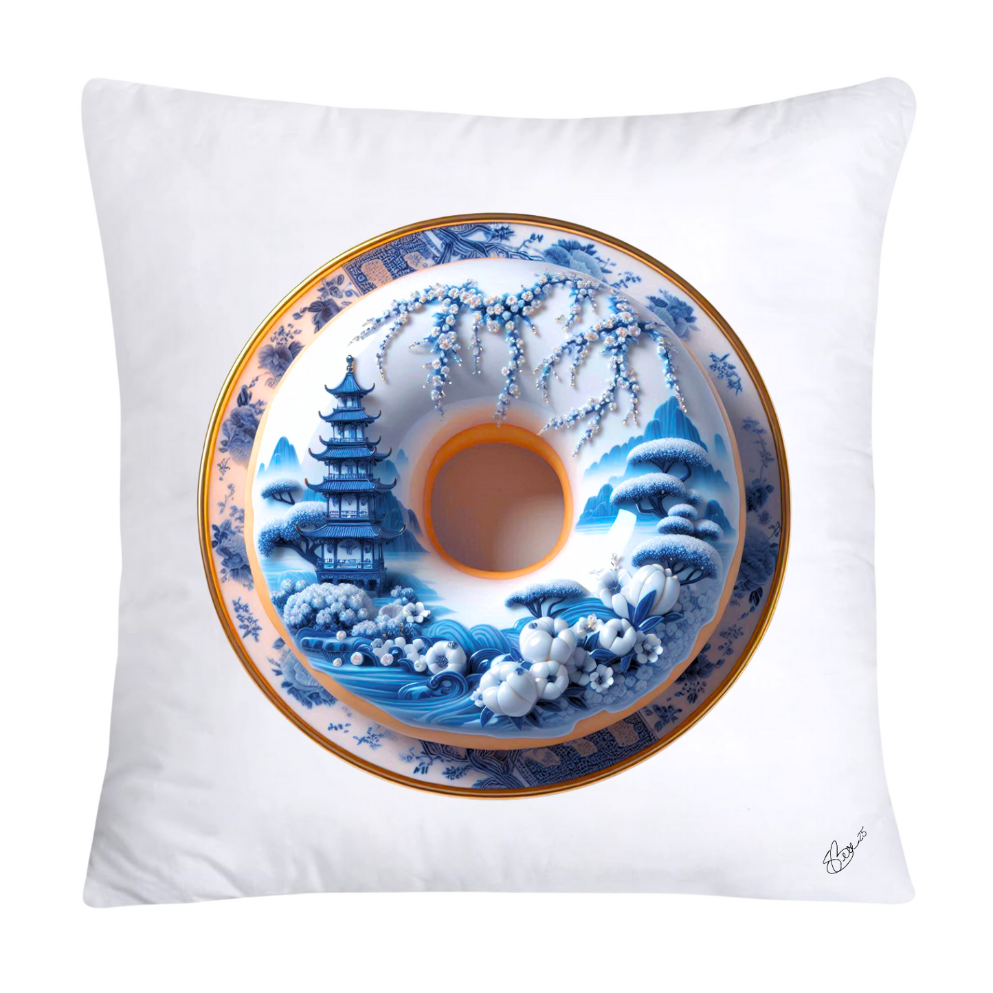 Blue Willow Whimsical Donut Throw Pillow Covers 18X18-1407