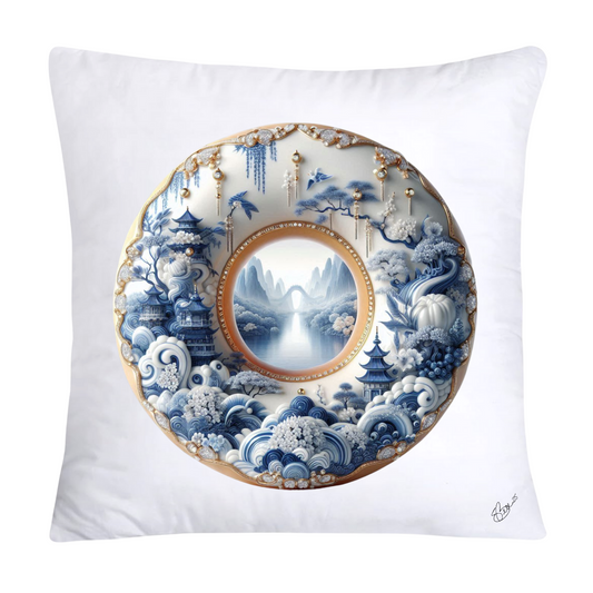 Whimsical Blue Willow Donut Throw Pillow Covers 18x18-1306